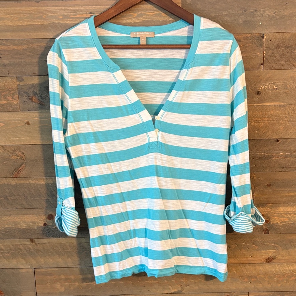 Banana Republic Blue and White Striped Blouse
